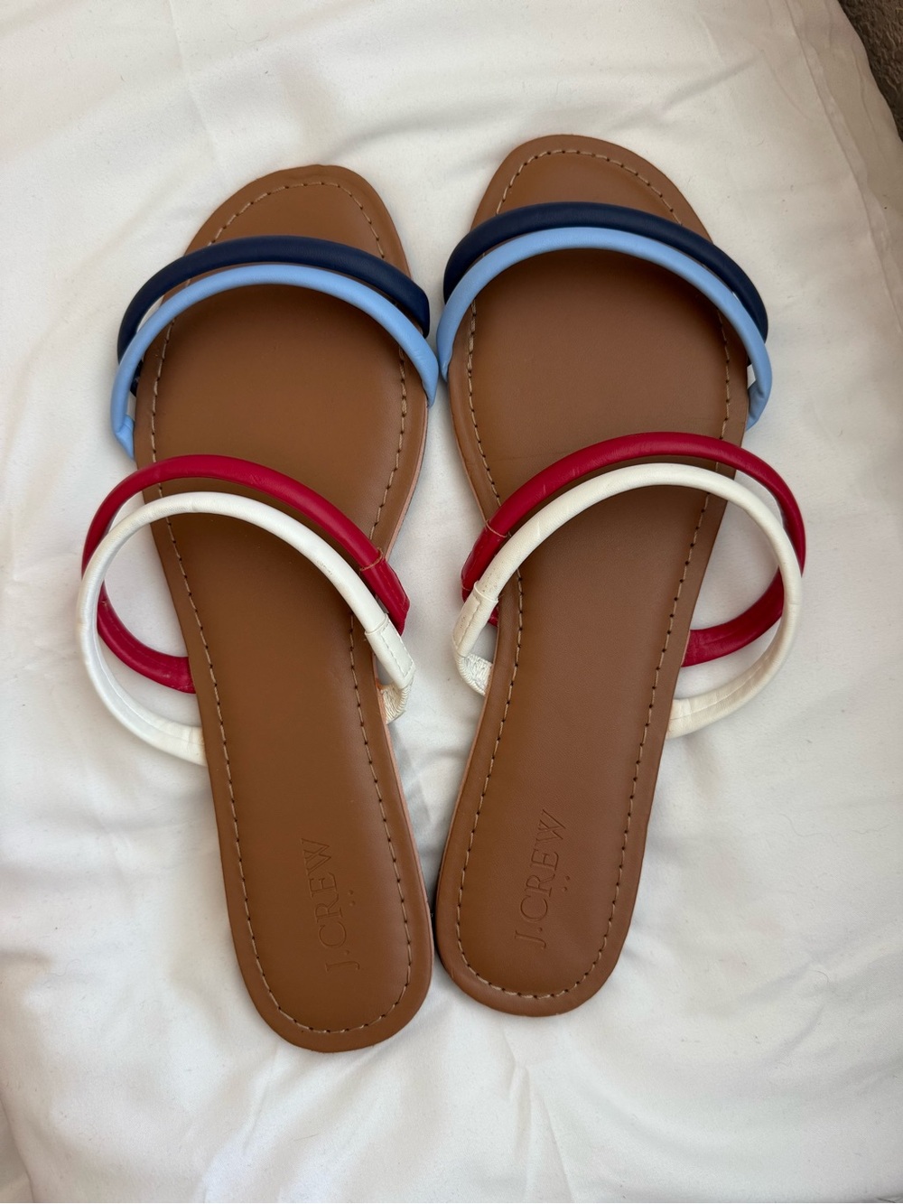 J. Crew Women's Multicolor Triple-Strip Slide Sandals - Red, White, Blue